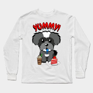 Cute schnauzer dog is having coffee and cake Long Sleeve T-Shirt